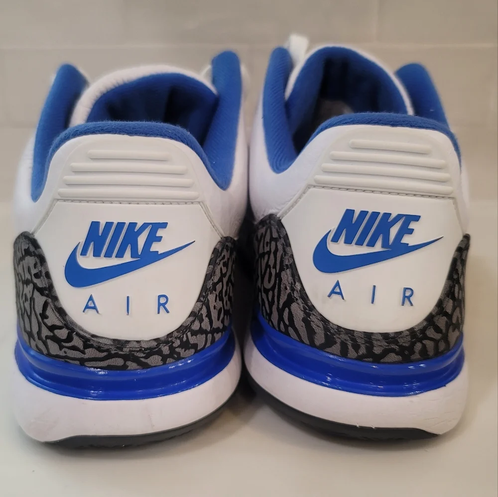 Jordan Men's White Blue Athletic Shoes with Gray Elephant Print